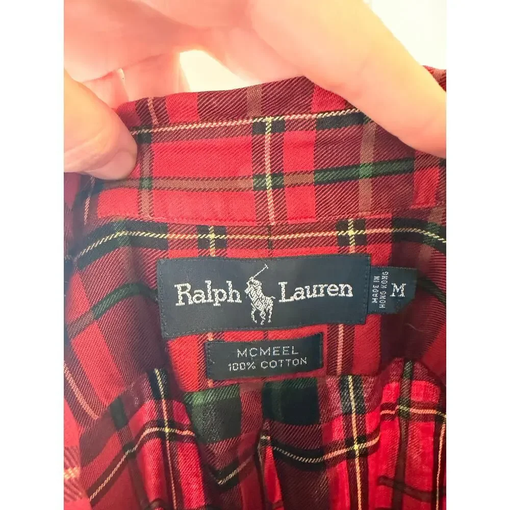 Polo Ralph Lauren McMeel Plaid Button Down Shirt Men’s Medium Red Green Cotton